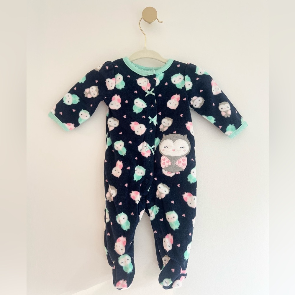 Carter’s Cute Owl Patterned Kids Footie Fleece Pajamas - Size Newborn Baby Girl - Picture 5 of 5